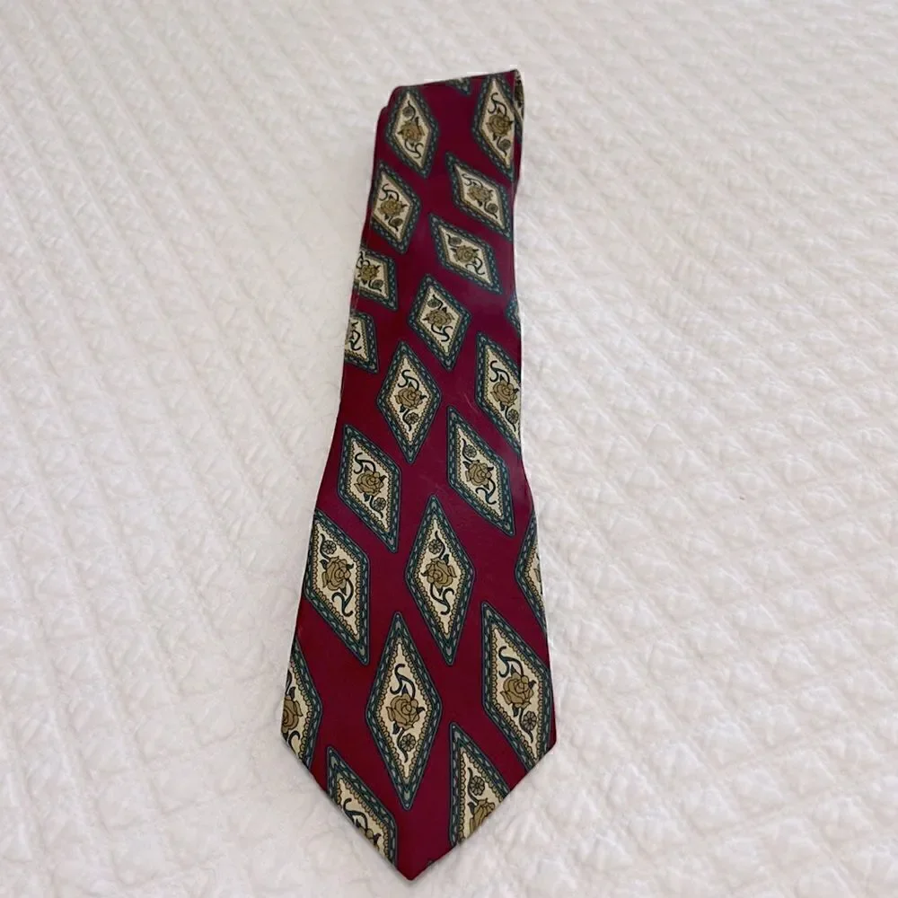 Oscar Dela Renta Neck Tie Red and Rose Design